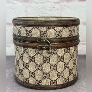 Gucci RARE Vintage GG Monogram Large Trinket Box Wood